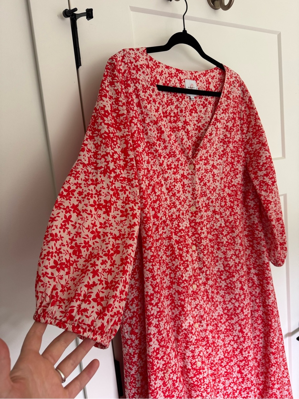 The Nines by HATCH Red and White Floral Button-Down Top